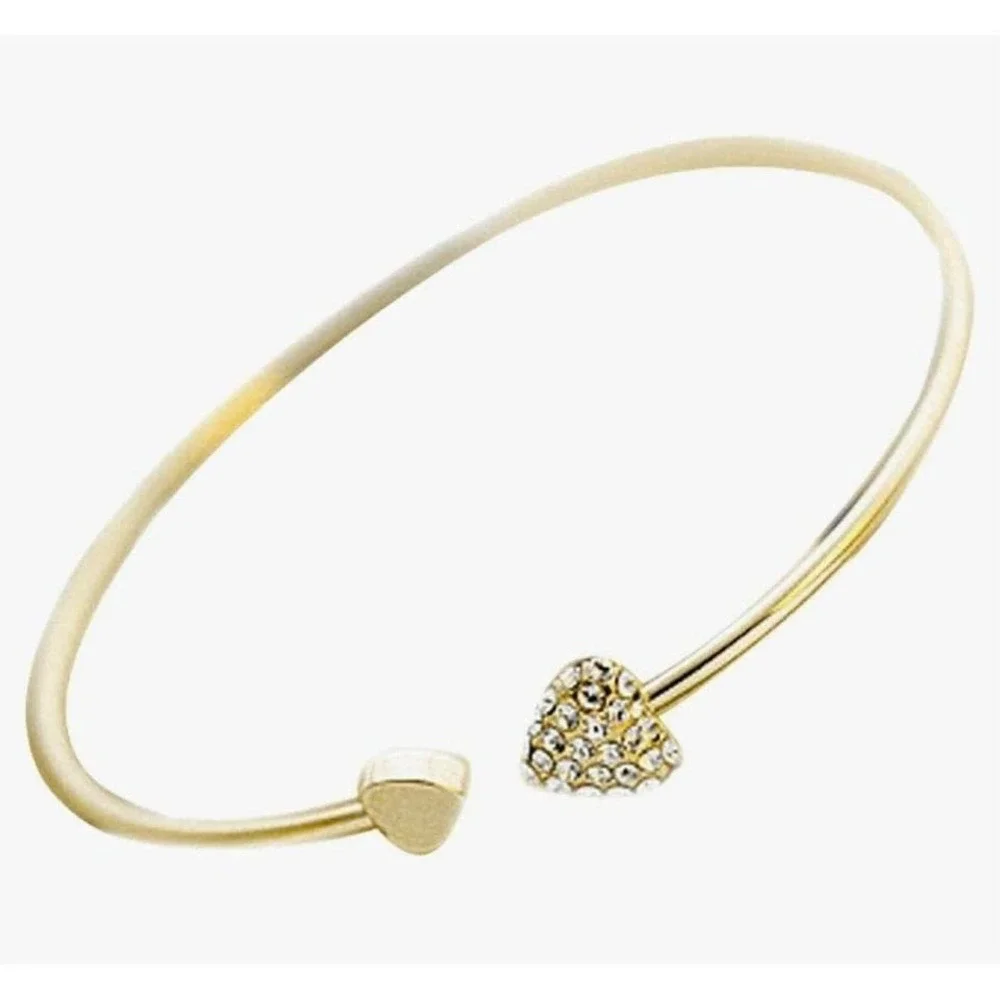 Gold Tone Heart Bangle Bracelet with Rhinestone Accent‎ Women's Jewelry